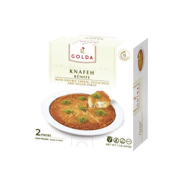 Image of Golda Knafeh – Turkish künefe dessert with golden shredded pastry, melted cheese, and pistachio topping.