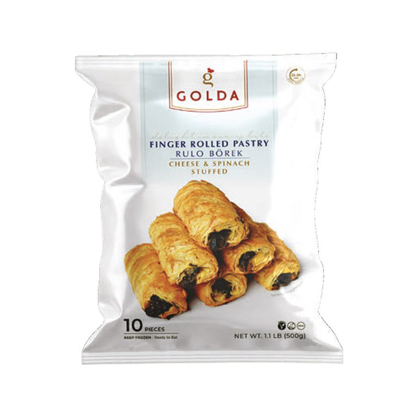 Golda Rulo Börek with spinach and cheese in white packaging – 10 rolled Turkish pastries ready to bake.
