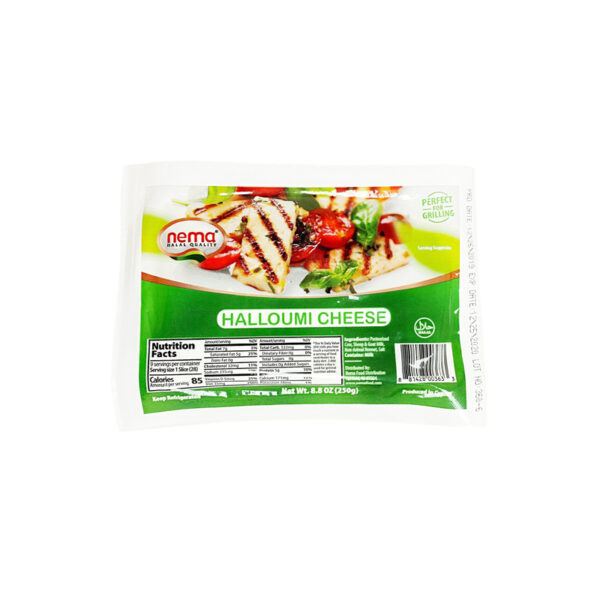 Nema halal halloumi cheese vacuum pack – 8.8 oz, perfect for grilling or frying.
