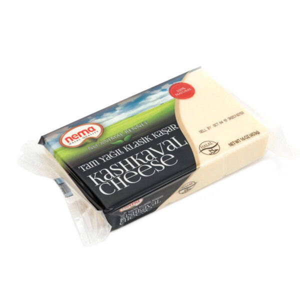 Nema halal kashkaval cheese block made from cow’s milk with no animal rennet, 16oz.