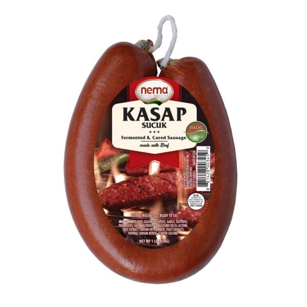 Image of Nema Kasap Sucuk – 1 lb halal Zabiha butcher-style Turkish beef sausage, fermented and cured, richly spiced and ready to eat.