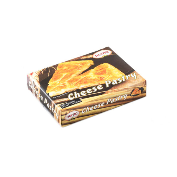 Box of Nema Turkish Su Böreği cheese pastry featuring slices of golden baked cheese-filled dough.